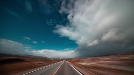 Fast-drive-on-the-narrow-road-through-the-barren-tundra