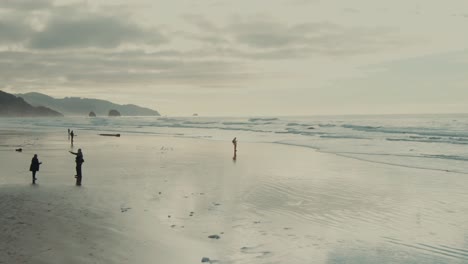 4k-Aerial-people-on-beach-in-Oregon-Drone-Dolly-in-+-Job-down