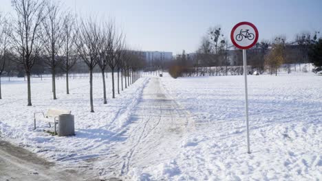 No-cycling-sign-in-the-park-during-winter-static-shot-1