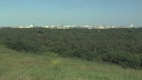Pan-shot-of-Grunewald-forest-with-Berlin-in-the-back,-Germany
