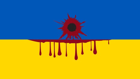 In-Der-Ukrainischen-Flagge-Ist-Ein-Einschussloch-Zu-Sehen,-Das-Das-Konzept-Des-Protestierens-Gegen-Den-Krieg-Zeigt