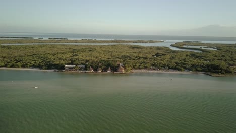 AERIAL---Beautiful-beaches-on-the-lagoon-of-Holbox-Island,-Yucatan,-Mexico