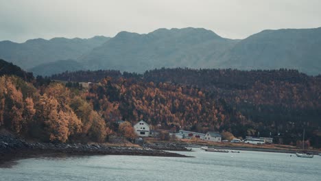 Eine-Kleine-Siedlung-Mit-Mehreren-Häusern-An-Der-Fjordküste
