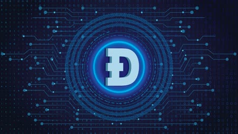 Dogecoin-Crypto-blockchain-crypto-currency-digital-encryption,-Digital-money-exchange,-Technology-global-network-connections-on-a-Blue-background-concept