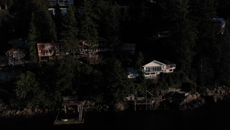 Aerial-view-of-a-Cabin-by-the-shore-in-West-Vancouver,-British-Columbia,-Canada