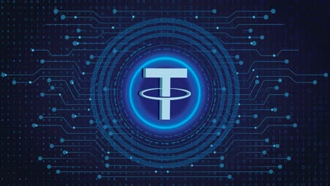 Tether-Coin-Crypto-blockchain-crypto-currency-digital-encryption,-Digital-money-exchange,-Technology-global-network-connections-on-a-Blue-background-concept