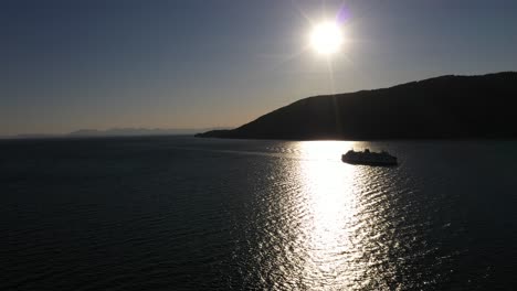 BC-ferry-sailing-at-sunset-on-the-Howe-Sound,-British-Columbia,-Canada
