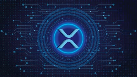XRP-Crypto-blockchain-crypto-currency-digital-encryption,-Digital-money-exchange,-Technology-global-network-connections-on-a-Blue-background-concept