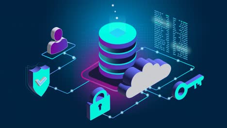 Datenbank-Cloud-Technologie,-Verschlüsselungssicherheitskonzept,-Das-Den-Datenfluss-Zu-Einem-Benutzer-Zeigt-Und-PaaS-Und-IAAs-Darstellt