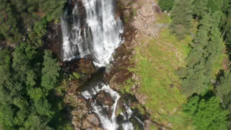 Aerial-view-of-the-Svandalsfossen-waterfall.-Slow-motion.-Tilt-shift