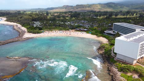 Cinematic-aerial-drone-shot-of-a-Tropical-beach-coastline,-turtle-bay