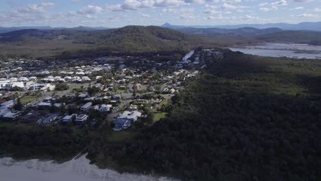 Aerial-View-Of-Bogangar-Townscape-Near-Cudgen-Nature-Reserve-In-Tweed-Shire,-New-South-Wales,-Australia