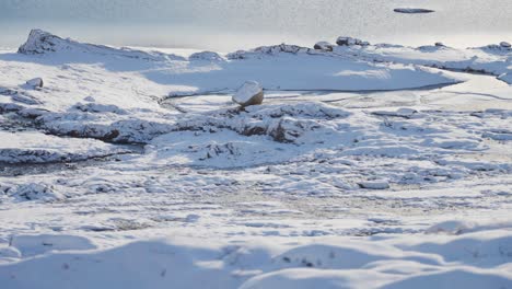 Ein-Flacher-Strom-In-Der-Schneebedeckten-Tundra