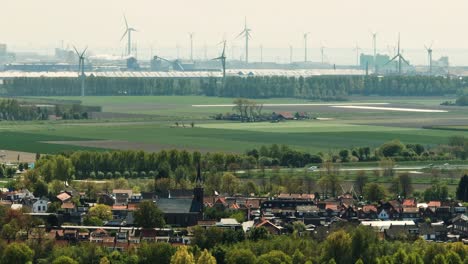 Windmill-farm-in-Arnemuiden-Netherlands-Wide-drone-shot