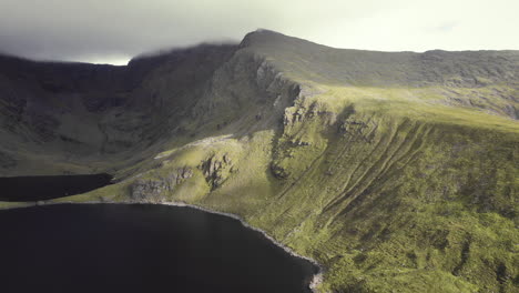 Beautiful-aerial-of-irish-highlands-with-grass-covered