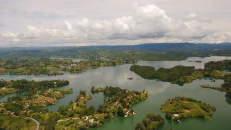 Aerial-Drone-Vision-Above-Guatape-Lakes-and-Islands