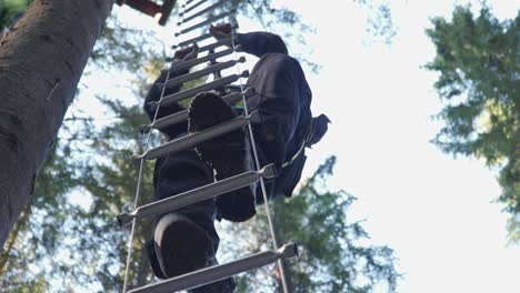 The-man-carefully-climbs-the-ladder-in-the