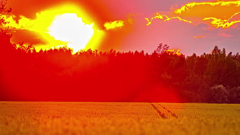 Helles-Sonnenlicht-Bricht-Durch-Die-Wolken-Und-Beleuchtet-Gelben-Mais