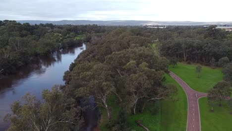 Aerial-Panoramic-View-Over-Swan-River-And-Reg