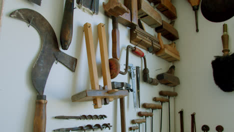 Close-up-of-work-tools-in-a-joinery-and