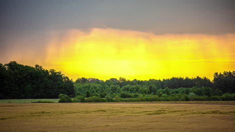 Beautiful-rural-scene-Vibrant-yellow-colored-sky-with