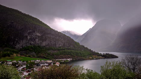 Timelapse-shot-of-beautiful-fjord-in-Norway-on