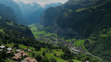 Panning-aerial-view-of-the-Lauterbrunnen-Valley-from