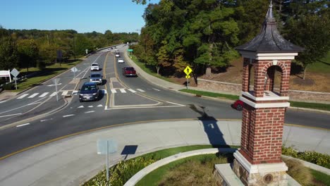 Backwards-Aerial-shot-of-roundabout-in-Clemmons-NC