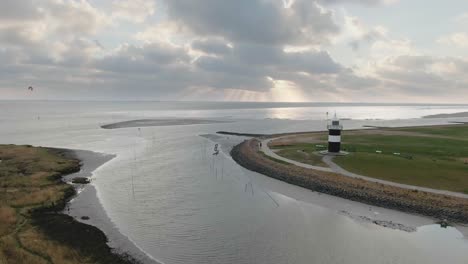 Aerial-Shot-of-Lighthouse-next-so-North-Sea