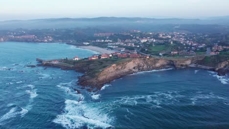 Cinematic-Shot-Of-Beautiful-Cantabria-Village-Located-On
