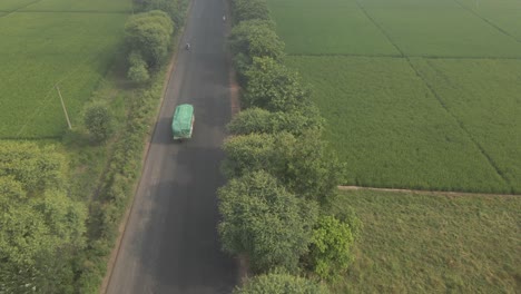 Truck-on-road-drone-shot