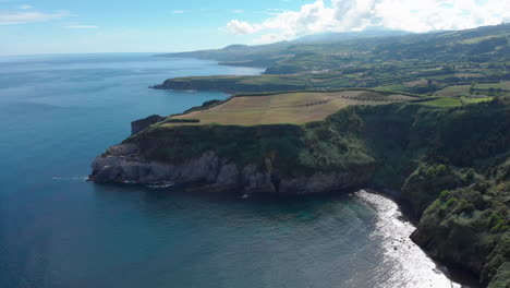 Aerial-of-Azores-Coastline-with-Steep-Cliffs-and
