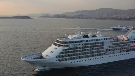 Aerial---Silver-Shadow-cruise-ship-departing-from-Athens