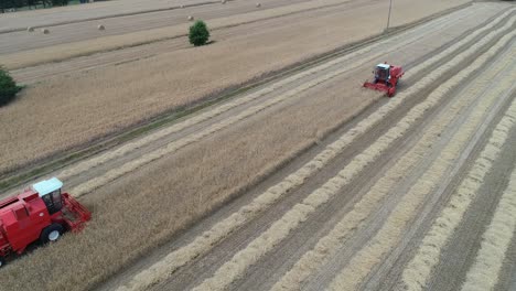 aerial-view-of-red-tractor-machine-working-in