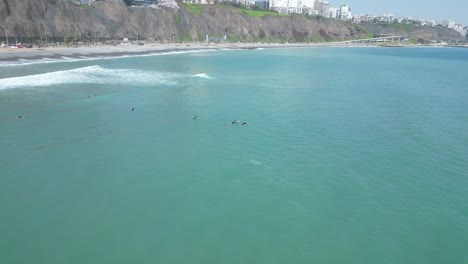 Aerial-drone-shot-of-the-beach-in-miraflores