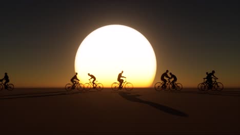Bicycle-silhouettes-pass-by-in-front-of-large
