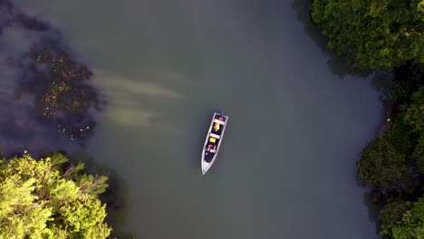 Aerial-view-of-boat-on-a-river-in