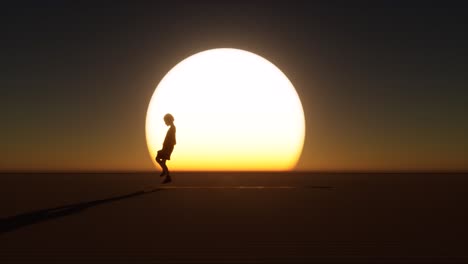 Child-kid-silhouette-on-large-sunset-playing-hopscotch