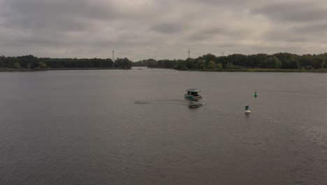 drone-shot-of-two-boats-on-lake