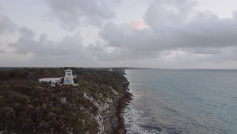 Aerial-dolly-drone-shot-of-the-coast-in