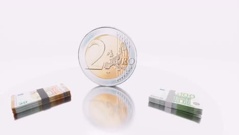 Euro-münze-Und-Und-Euro-banknoten-Rechnungen-Auf