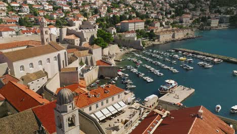 Aerial-approach-over-old-town-Dubrovnik-towards-the