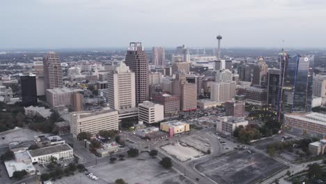 Drone-flight-over-San-Antonio-Texas-downtown-at