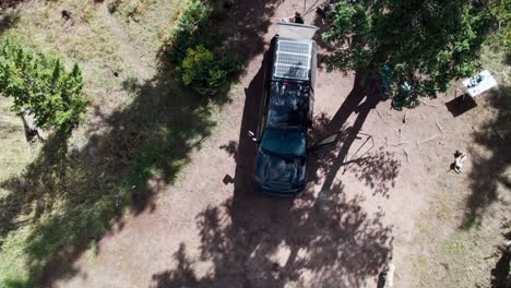 Aerial-over-a-truck-at-a-campsite-with