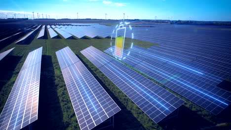 Aerial-view-of-solar-panel-farm-with-unloaded