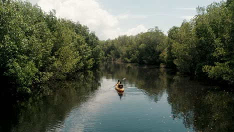 People-Riding-A-Kayak-Boat-On-Mangrove-Tour-Near-El-Paredón-In-Escuintla,-Guatemala