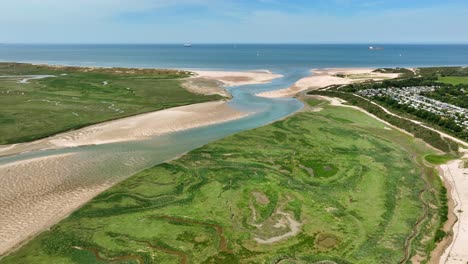 Panoramic-drone-view-of-North-Sea-Ocean-wetlands-Het-Zwin-in-Netherlands-and-Belgium