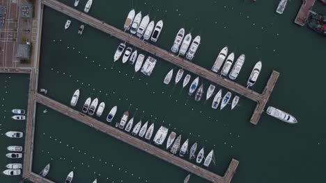 Aerial-top-down-of-yachts-moored-at-pier-of-cruise-port-at-Punta-del-Este