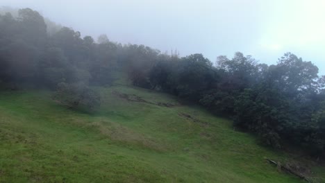 Fog-rolling-over-the-frisbee-disc-golf-fields-of-Polipoli-in-Maui,-Hawaii-,-6,200-feet-along-the-steep-slopes-of-Haleakala's-crater
