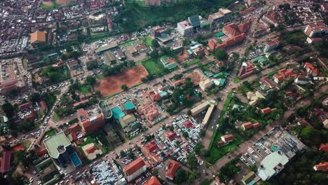 Bird's-Eye-View-Over-Kampala,-Capital-Of-Uganda---aerial-drone-shot